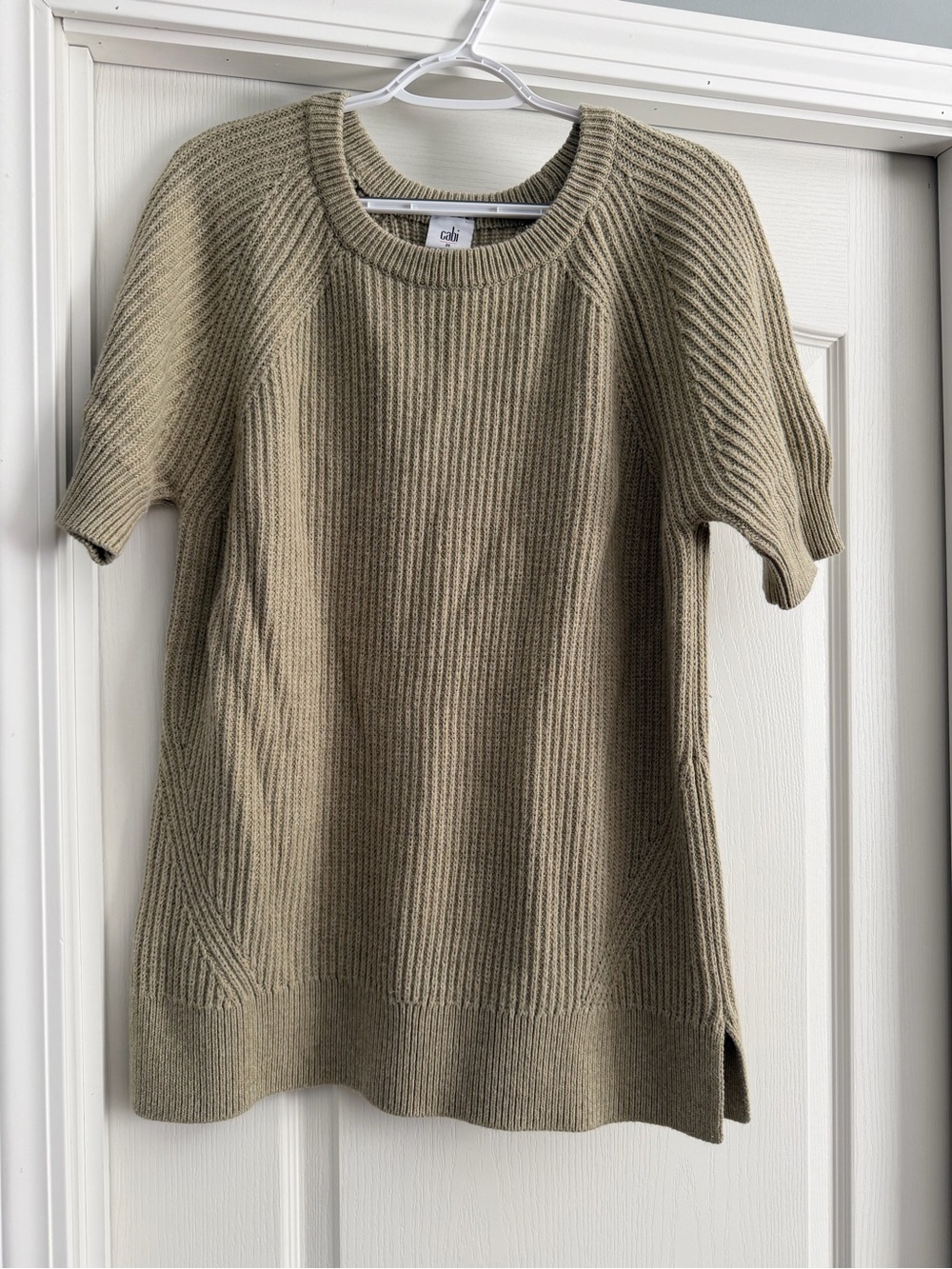 CAbi Short Sleeve Ribbed Sweater Tunic in beige